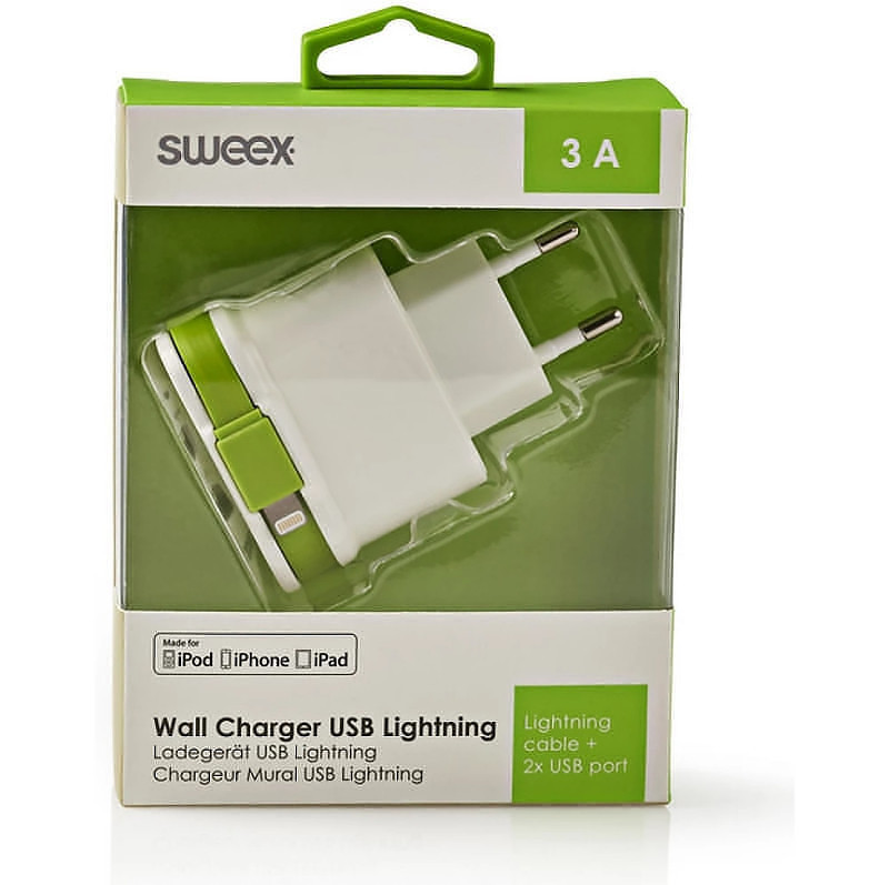 Auto punjač sa 2 USB izlaza i Lightning kablom SWEEX