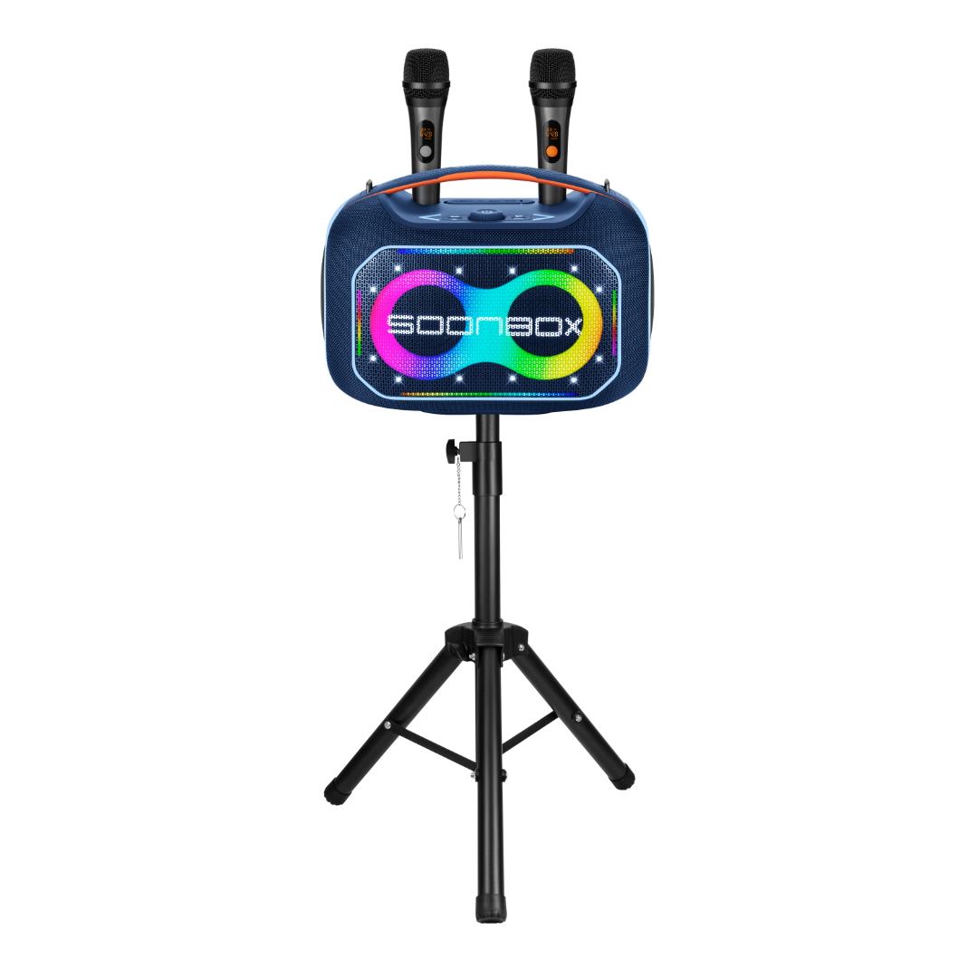Prijenosni bluetooth karaoke zvučnik sa dva mikrofona FM radio SOONBOX S6300PRO plavi
