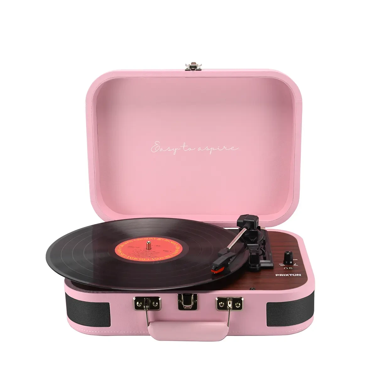 Retro bluetooth gramofon u kožnom koferu sa zvučnicima GM-214BT pink - slika 2