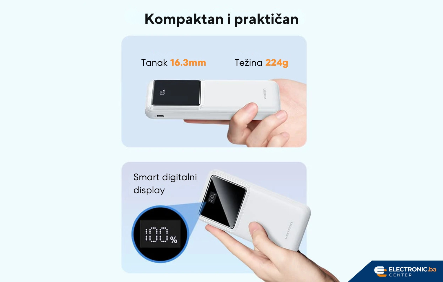 Premium prijenosni punjač powerbank sa displejom VENTION 22.5W 10000mAh bijeli
